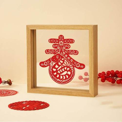 2025蛇年新年春节氛围装饰画手工剪纸摆台件相框传统非遗特色礼品