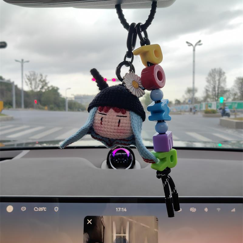 高级权志龙GD汽车挂件POWER后照镜挂件羊角帽女手工钩织公仔男车