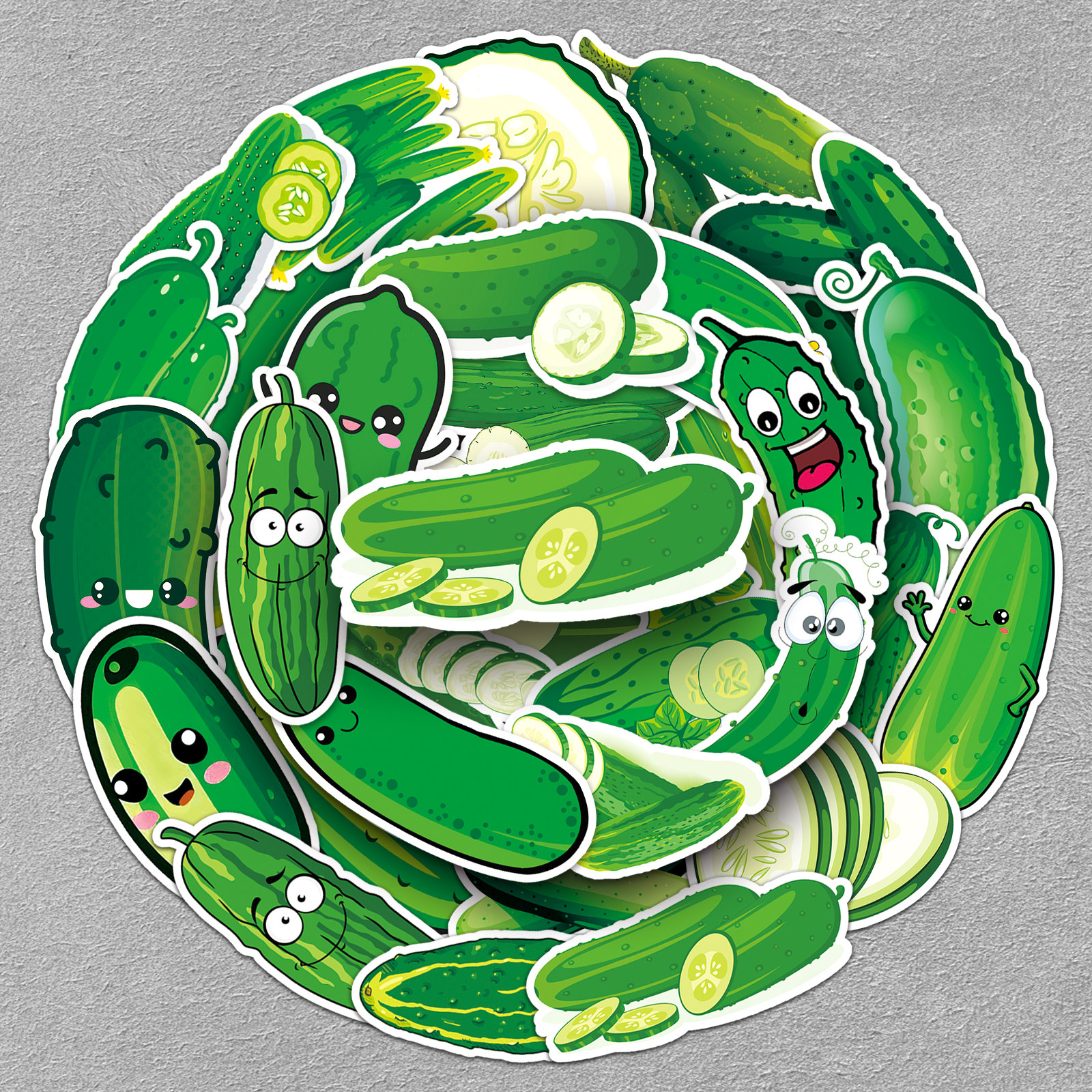 50张黄瓜卡通贴纸绿色食物创意装饰手机壳滑板笔记本电脑吉他贴纸