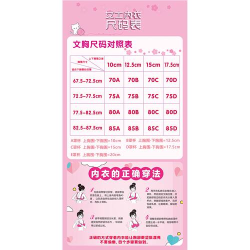 女士内衣尺码表海报展板穿戴文胸的正确方法内衣的正确穿法墙贴