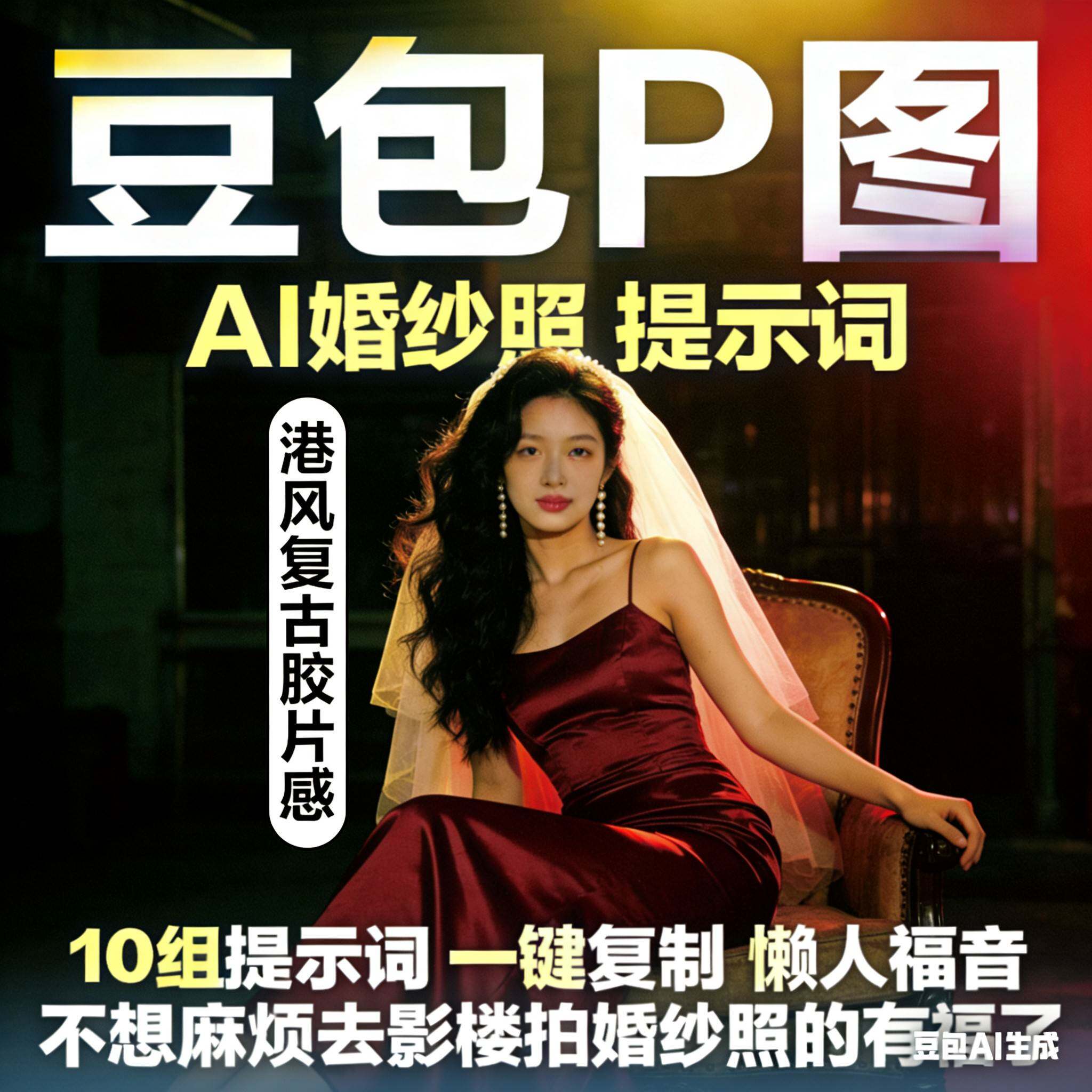 2026豆包AI复古港风底片婚纱照写真指令ai提示词P图照相馆同