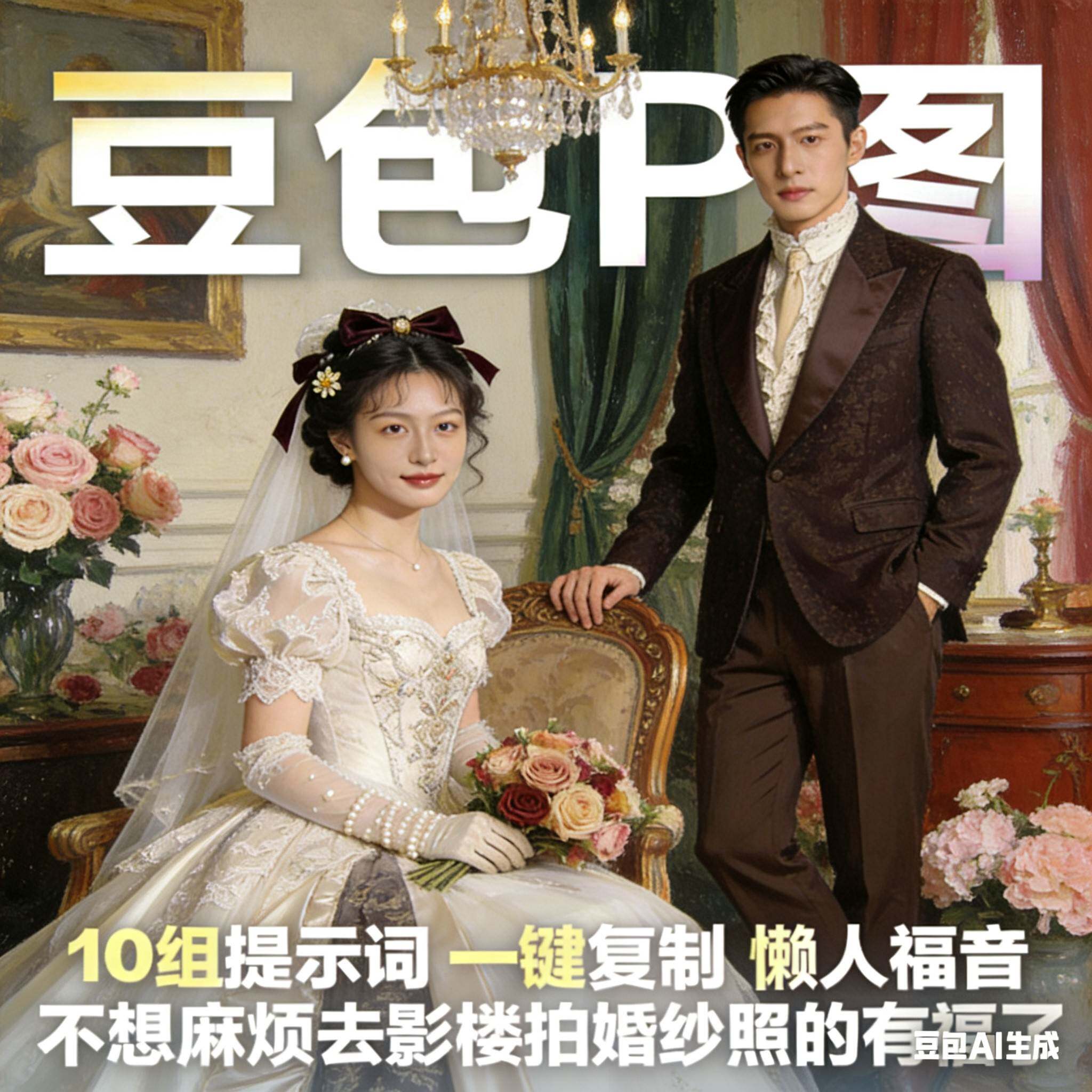 法式油画婚纱照AI提示词 复古宫廷写真关键词 照相馆级素材豆包P