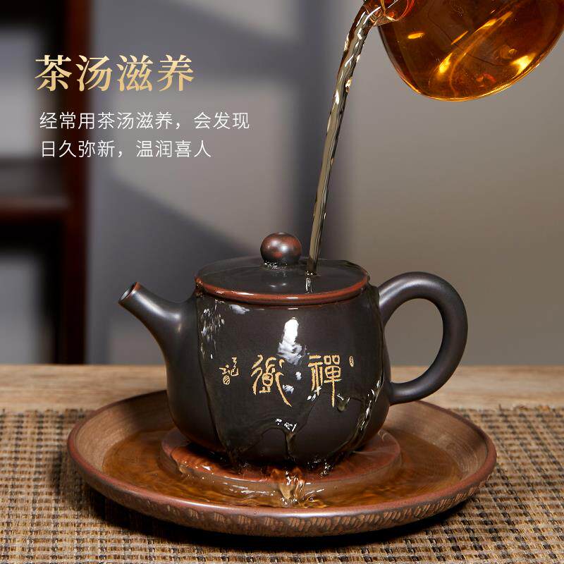 广西钦州坭兴陶茶壶王平全手工桶金壶泡茶壶精品礼盒套装覆古茶壶