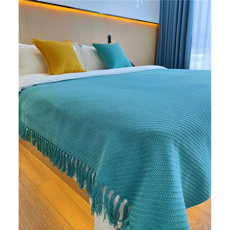 莫兰迪纯色针织毯民宿床尾巾床尾装饰毯床搭巾样板房轻奢沙发搭毯