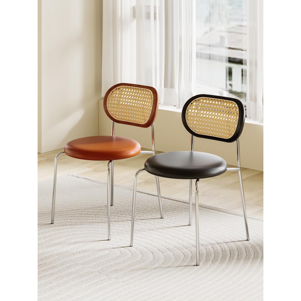 中古餐椅家用侘寂风实木靠背凳子简约餐饮咖啡奶茶店铁艺藤编椅子