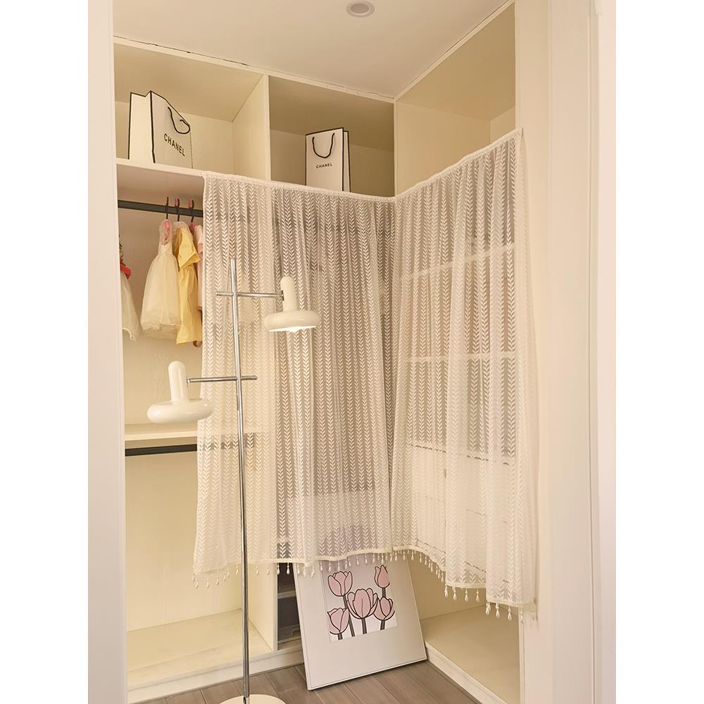 法式窗帘魔术贴开放式衣帽间防尘帘大衣柜遮挡门帘隔断纱帘柜子