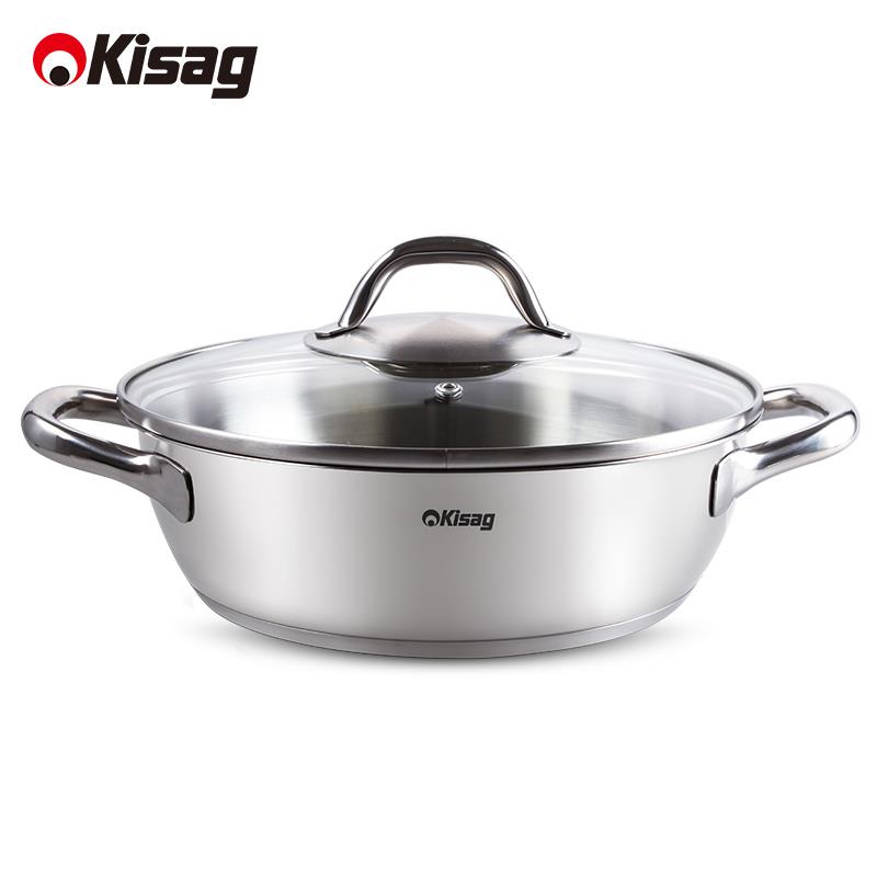 瑞士Kisag 24cm复底304家用加厚 不锈钢火锅锅 电磁炉通用平底锅