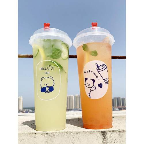 一次性杯子塑料杯奶茶饮料水果汁注塑网红杯装带盖定制LOGO90口径