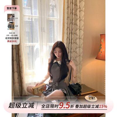 OYFF凡凡来咯【韩女天菜】蝴蝶结娃娃领无袖上衣/褶皱短裙套装女