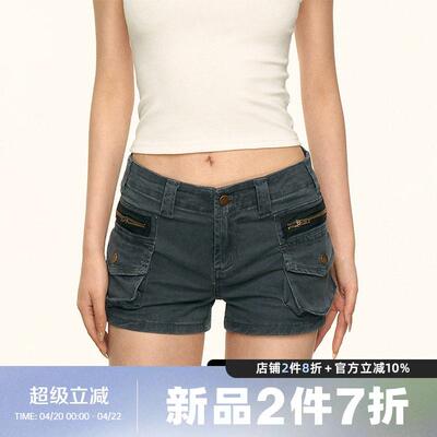 Aaisup 美式复古低腰工装牛仔短裤女夏季多口袋显瘦辣妹包臀热裤