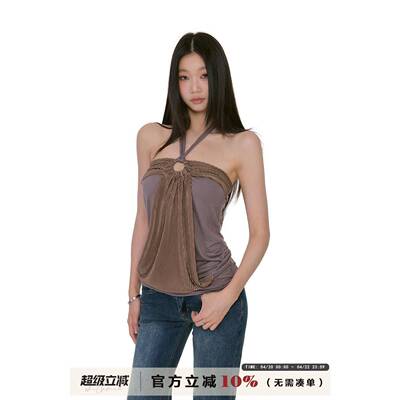 WITHMIN 挂颈吊带夏季新款露背性感辣妹抹胸无袖上衣设计感小众女