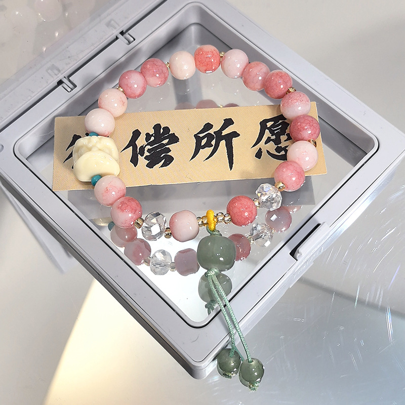 新中式复古风醒狮串珠手链小众设计学生琉璃手串礼盒装手饰品