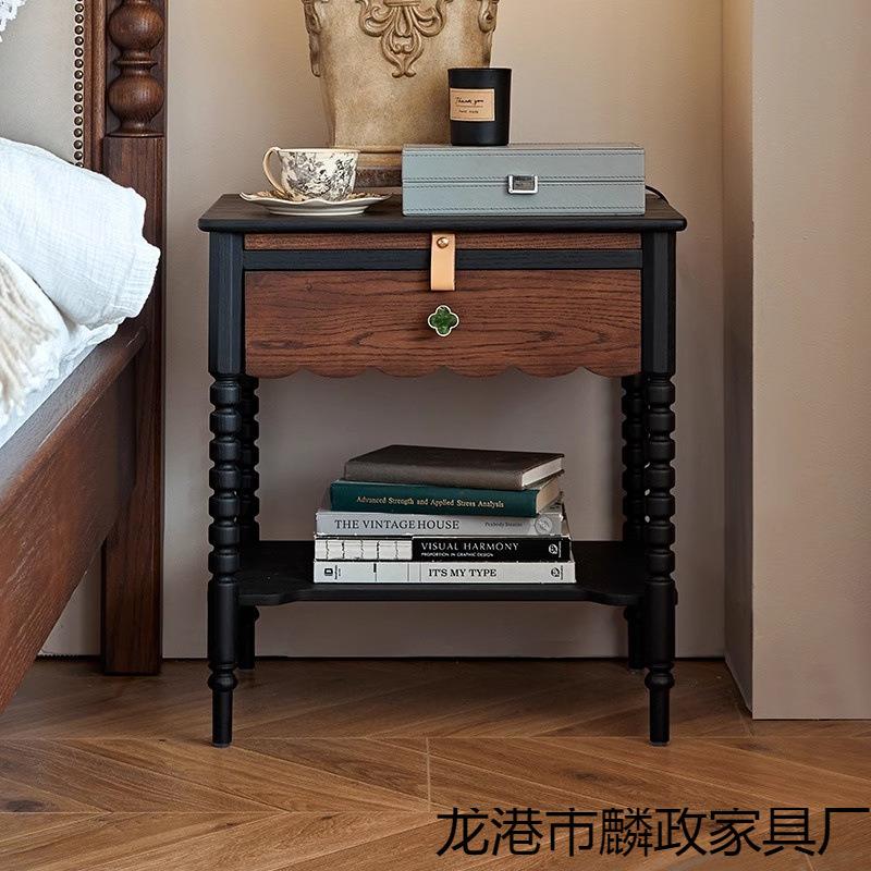 法式复古边柜客厅边几沙发角几美式实木床头柜全实木白蜡木收纳柜
