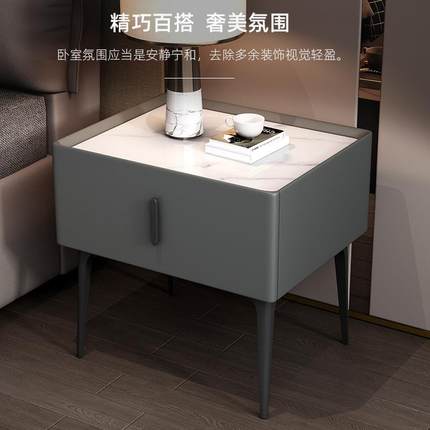 SRKYQ-M832#奶油风设计感床头柜简约现代实木烤漆小边几米黄色