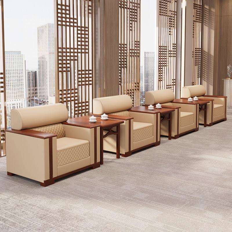 贵宾商务洽谈办公沙发会客区领导实木单人位办公室接待室会议茶几