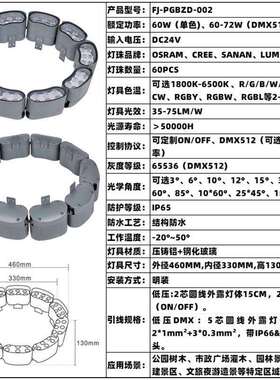 LED60W72W抱树灯环形任意拼接户外防水抱柱灯照树景观园林古建亮