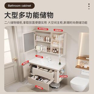 浴室柜侧边收纳橡木烤漆圆角陶瓷一体盆浴室柜组合洗漱盆