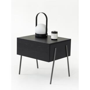 设计师款意式极简黑色橡木床头柜现代简约胡桃木床边柜卧室储物柜