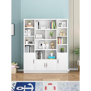 实木书架现代简约儿童储物柜家用客厅置物架靠墙书橱白色落地书柜