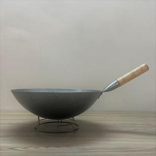 饭店食堂大排档炒锅商用无涂层铁锅爆炒传统单柄锅燃气灶超薄木柄