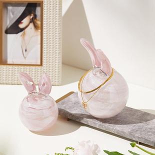 粉色琉璃水晶玻璃工艺品小兔子摆件网红女孩房间桌面装饰品 礼物