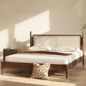 北美黑胡桃木实木藤编床简约北欧白橡木单人1.5米1.8主次卧双人床