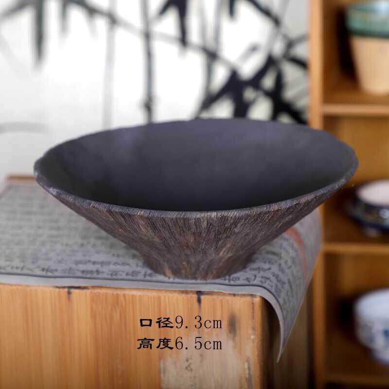 原矿紫砂无釉面无涂层大号9寸斗笠碗木纹面碗土陶米饭碗沙拉碗