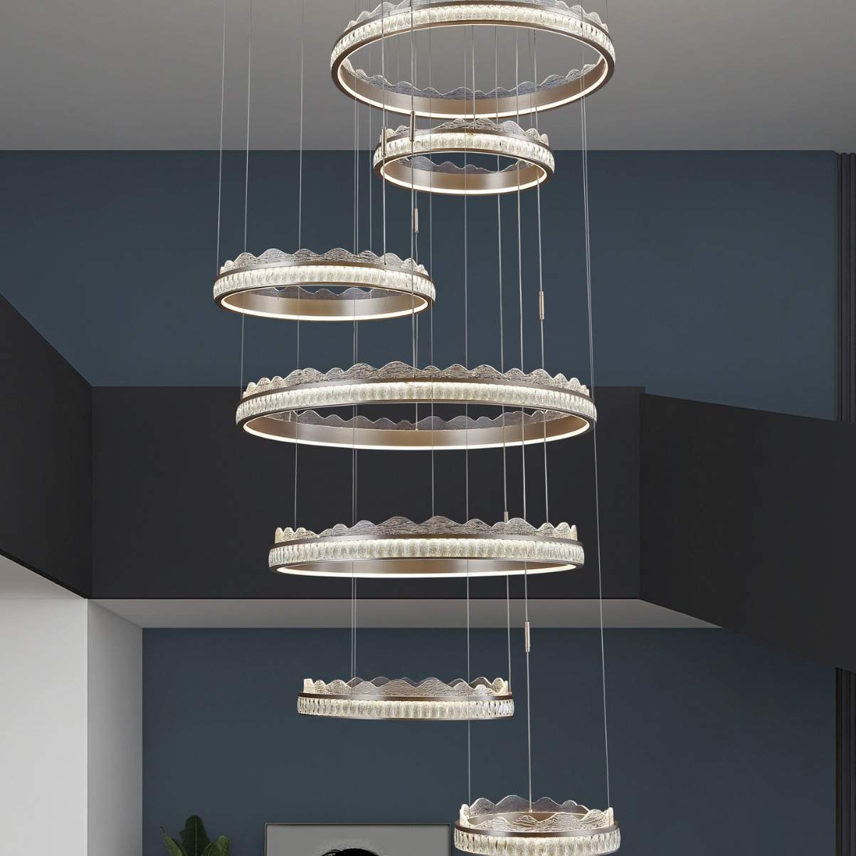 简约现代客厅吊灯意式大气圆圈餐厅灯轻奢智能卧室主灯导光led