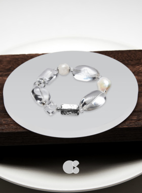 采石studio｜原创「浮银」天然银片巴洛克雪花高级时尚老钱风手链