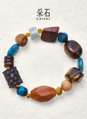 采石studio｜原创「蓝棕宇宙」多宝天然撞色日常百搭高级时髦手串