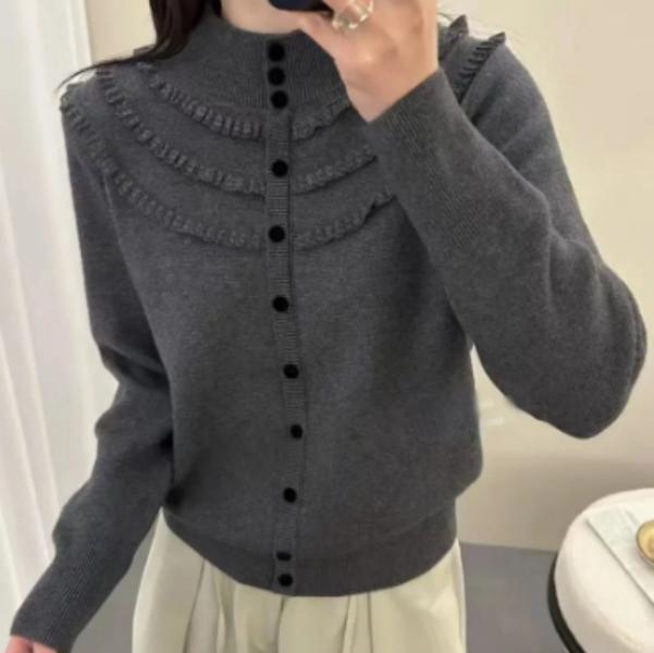 大码1490蕾丝木耳边韩系针织衫