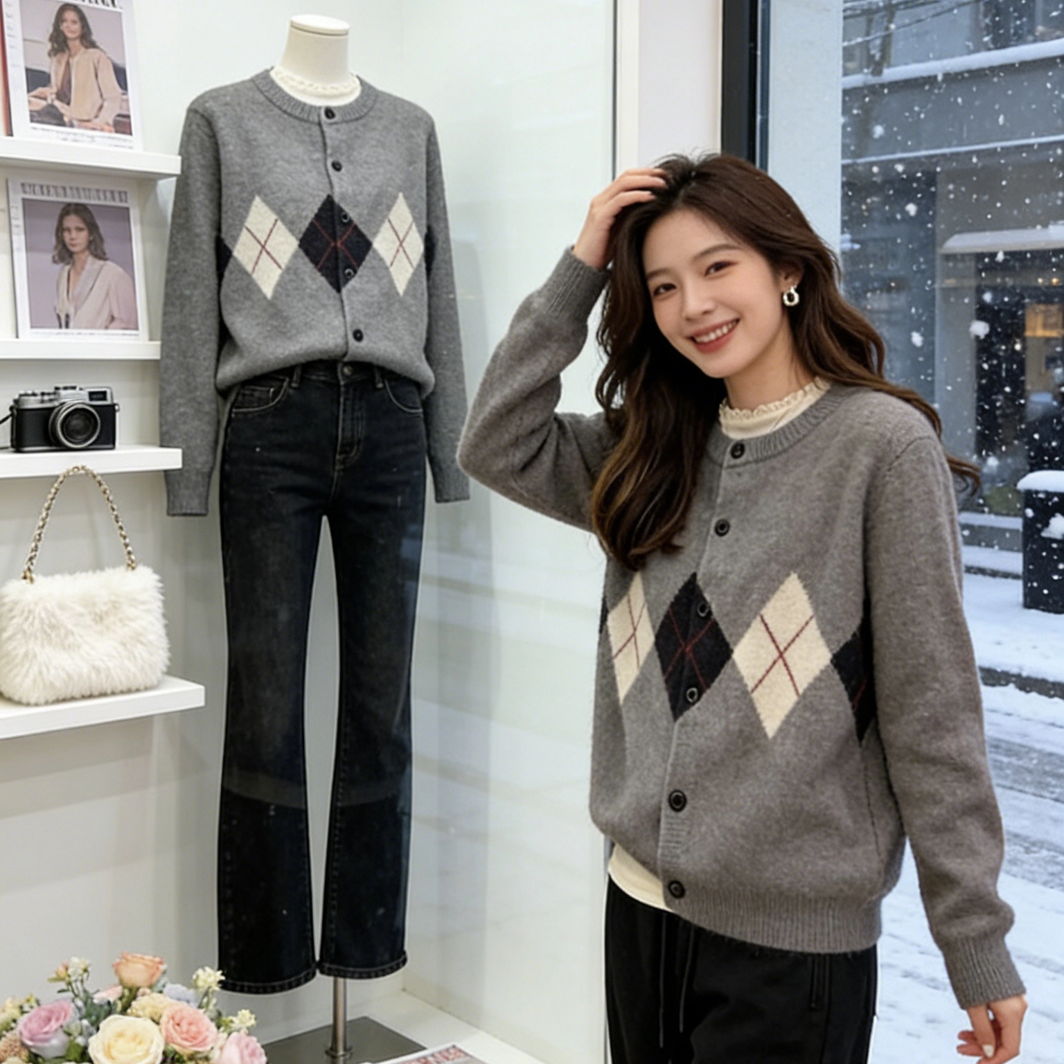 大码胖MM秋冬新款菱格提花针织开衫女长袖慵懒显瘦毛衣上衣X015,女装/女士精品,毛针织衫,淘宝优惠券,粉丝福利购,淘宝优惠卷
