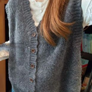 上衣608 宽松气质百搭无袖 早秋新款 V领针织马甲时尚