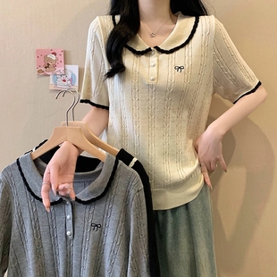 新款 3927大碼 2025夏裝 寬松顯瘦針織上衣胖mm百搭冰絲短袖 女裝 T恤
