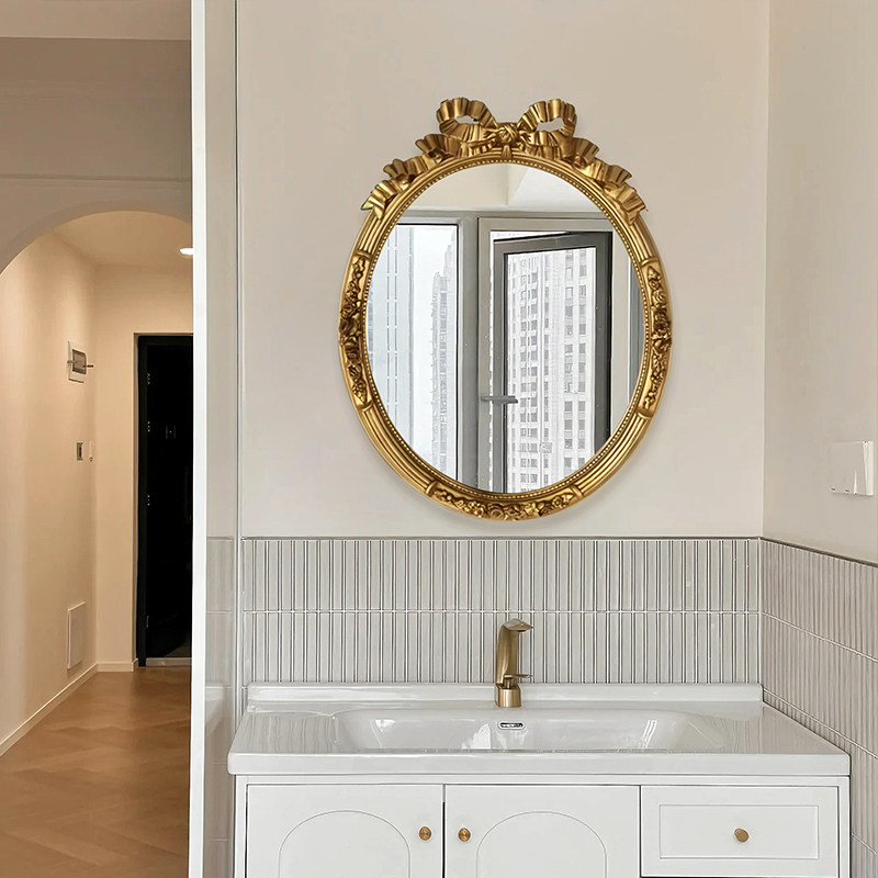 复古蝴蝶结雕花卧室智能化妆镜家用壁挂式LED卫浴酒店法式装饰镜