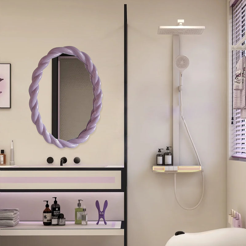 奶油风发光浴室镜家用卫生间挂墙化妆镜ins风餐厅挂壁网红装饰镜