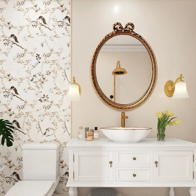 欧式蝴蝶结雕花智能浴室镜防雾酒店走廊装饰镜轻奢高级壁挂化妆镜