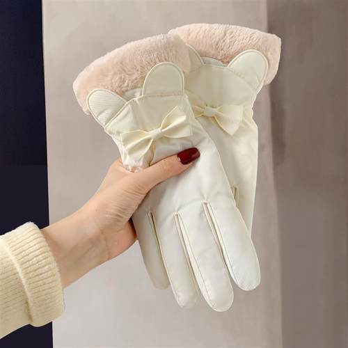 手套女冬季2025新款加绒防寒加厚骑车可触屏骑行滑雪羽绒东北手套