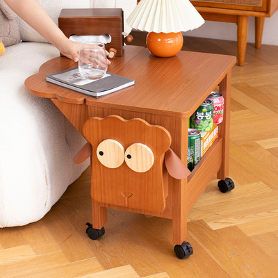 果设可移动茶几小户型实木质沙发客厅家用折叠茶桌艺术感创意边几