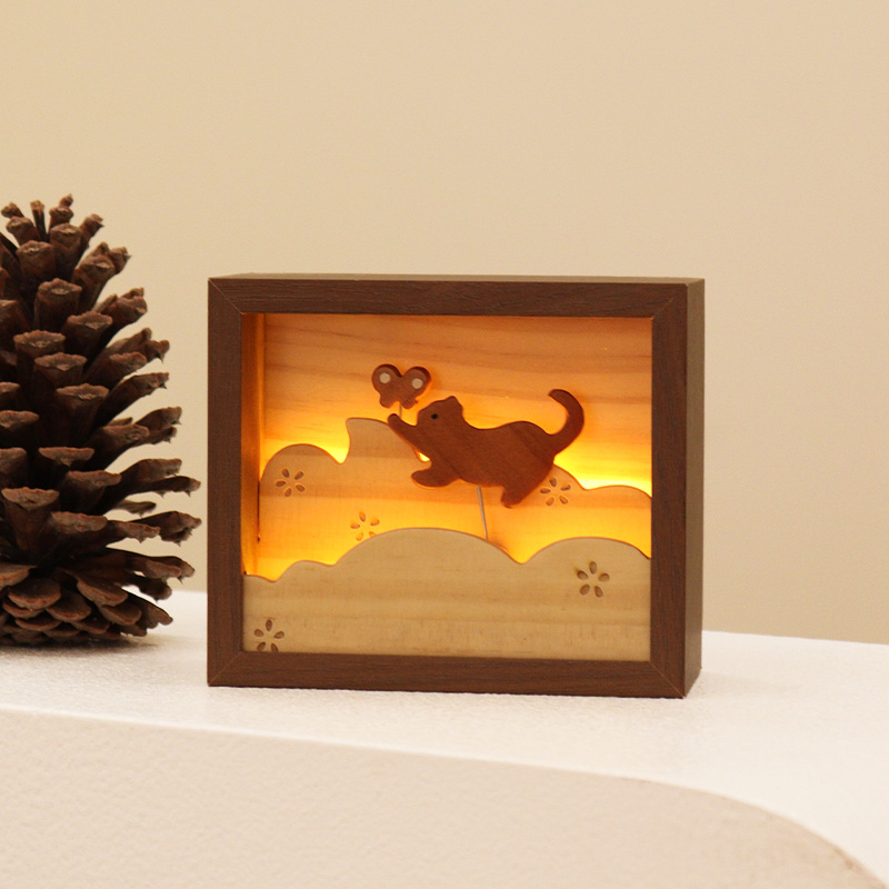 果设木制猫咪小夜灯可充电式床头伴睡创意桌面摆件生日礼物送女生