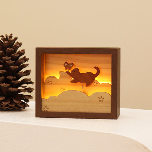 果设木制猫咪小夜灯可充电式床头伴睡创意桌面摆件生日礼物送女生