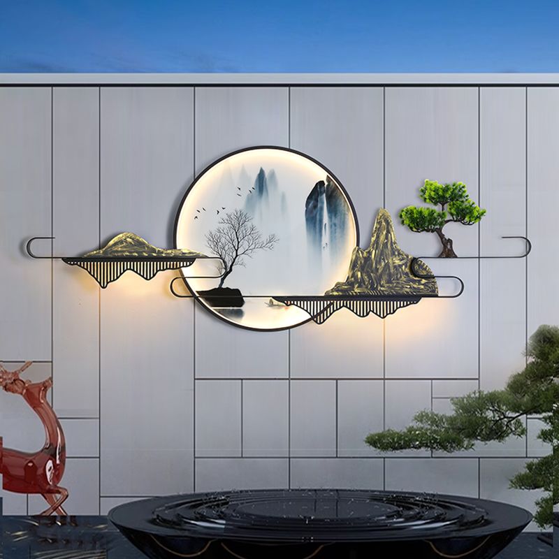 户外新中式太阳能庭院防水壁灯别墅影壁墙灯围墙山水画装饰景观灯