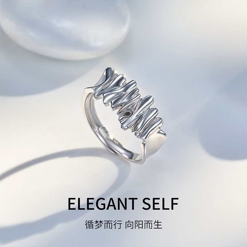 梦金园银饰 戒指女小众设计时尚个性素圈银戒指新年情人节礼物