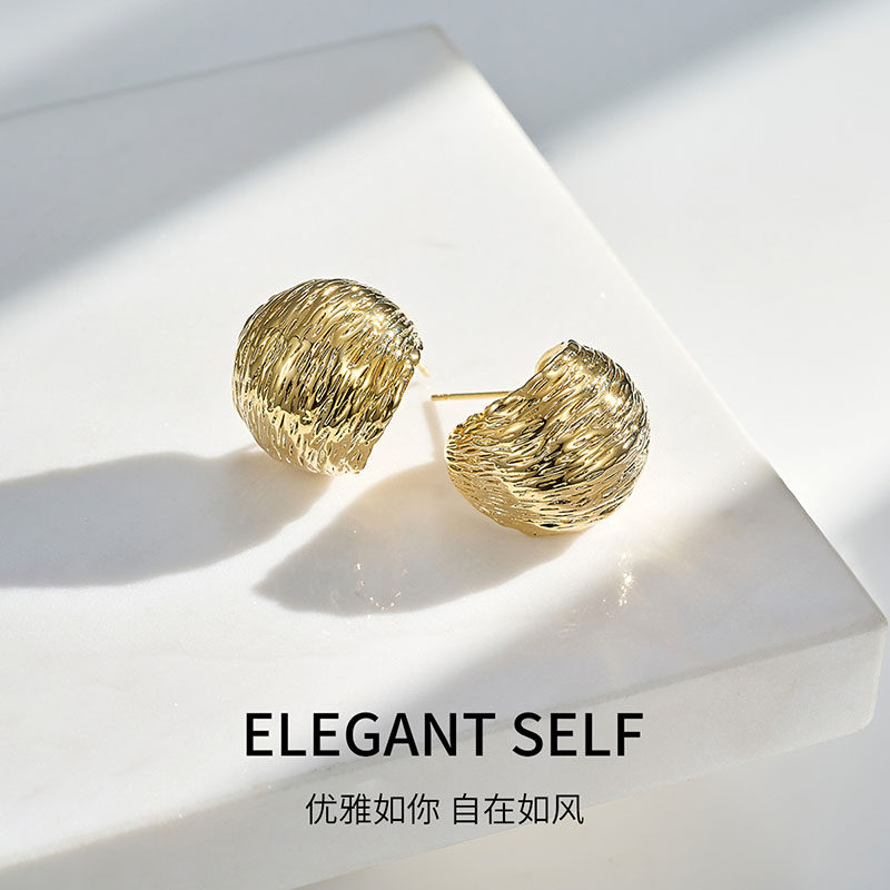 梦金园银饰 流光C环925银耳钉女秋冬小众轻奢耳饰新年情人节礼物