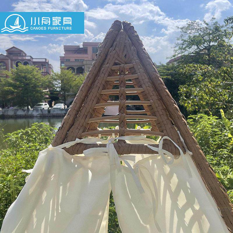 小舟户外休闲躺床别墅游泳池室外防水防晒庭院花园实木三角床家具