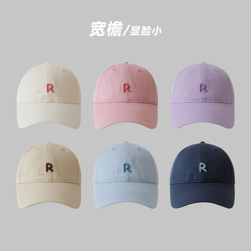 显脸小R标棒球帽女夏透气遮阳帽子大头围宽檐软顶情侣鸭舌帽男潮