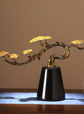 金属迎客松摆件客厅软装办公室玄关酒柜装饰品新中式乔迁新居礼i.