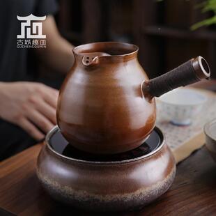 德园DNI侧把柴烧淘釉红泥古法围炉煮茶器壶手工红全明文创家用电