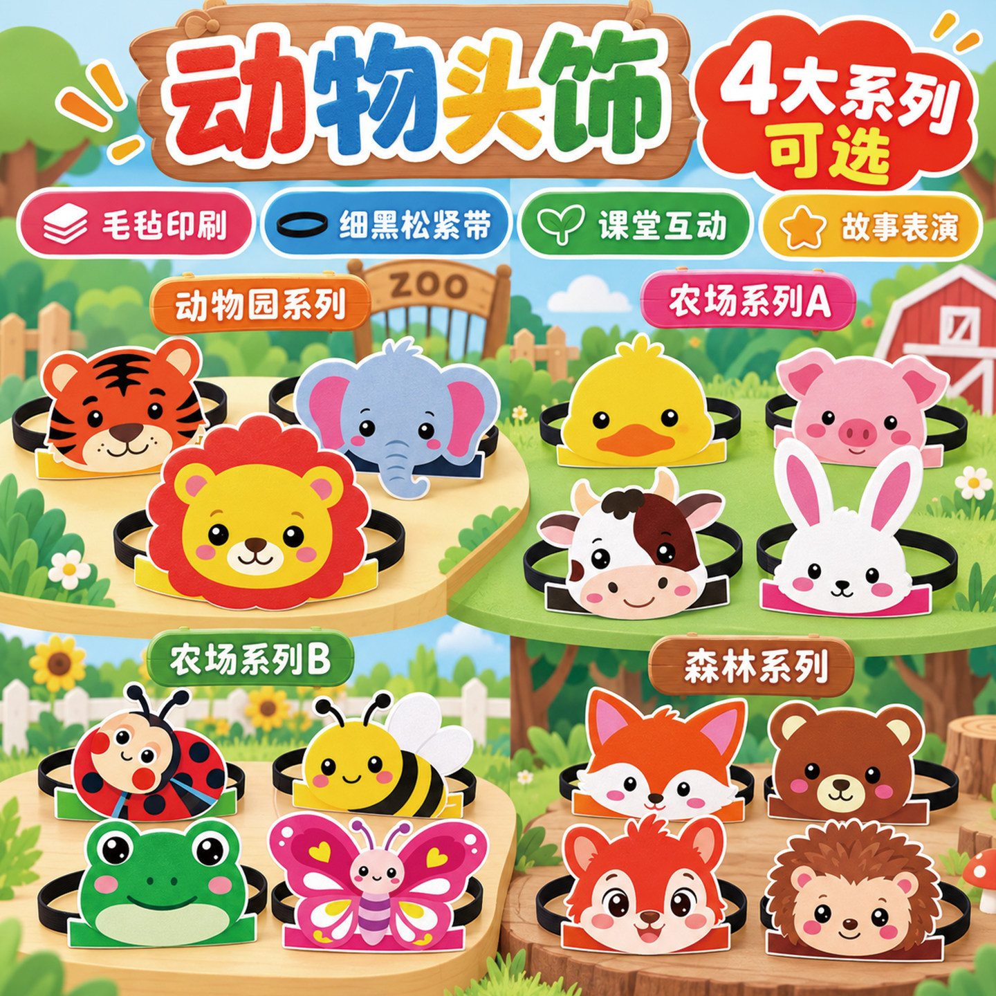 卡通动物头饰发箍幼儿园表演道具