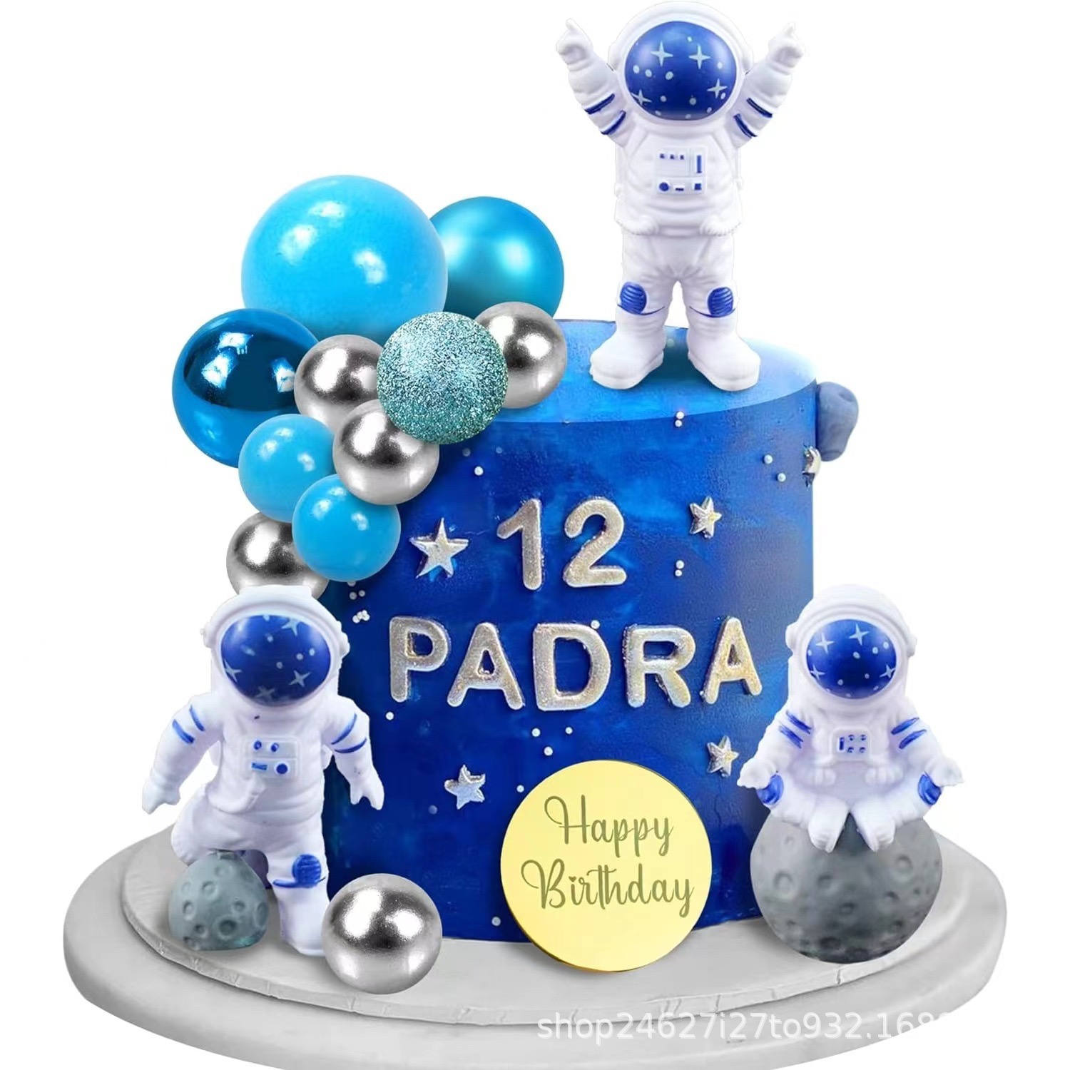 宇航员蛋糕摆件装饰太空人生日树脂实心银色金色航天套装插件